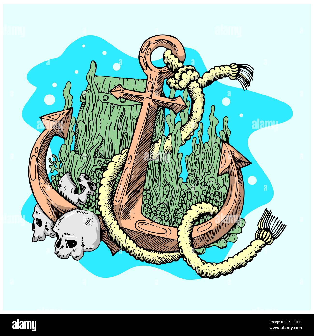 Ancrage. Bateau marin maritime océan. Ancre de mer vintage avec une corde. Ancres de bateau vectorielles isolées sur fond blanc pour tatouage marin ou logo. Banque D'Images