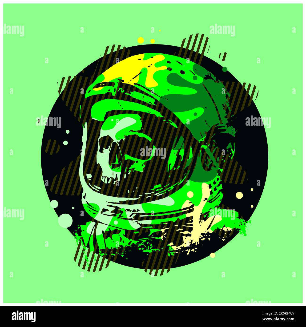 Crâne humain dessin d'un casque astronaute gravure illustration vectorielle. Imitation de style tableau à rayures. Image dessinée à la main. Banque D'Images