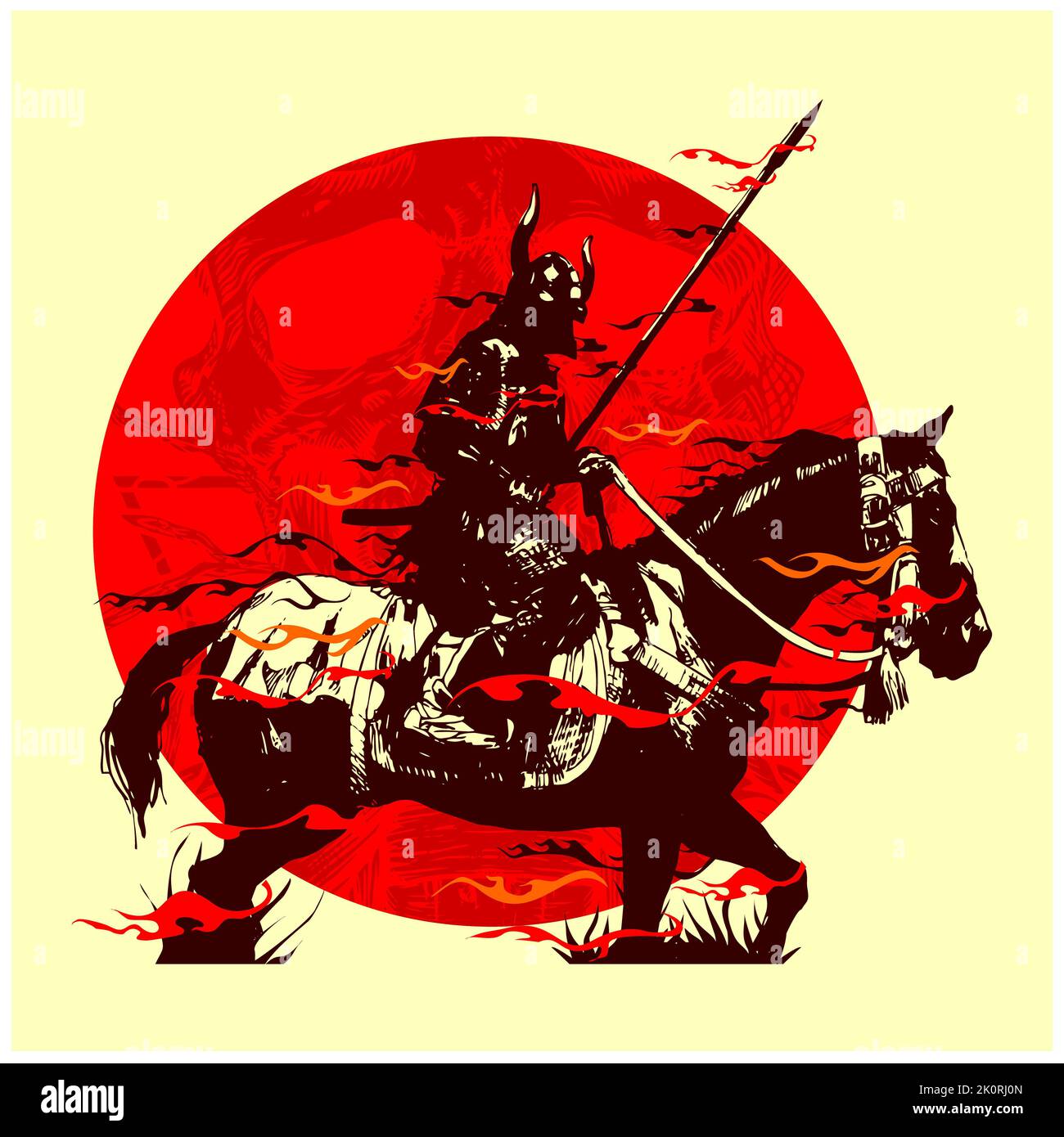 guerrier samouraï caractère japonais équitation vecteur illustration Banque D'Images