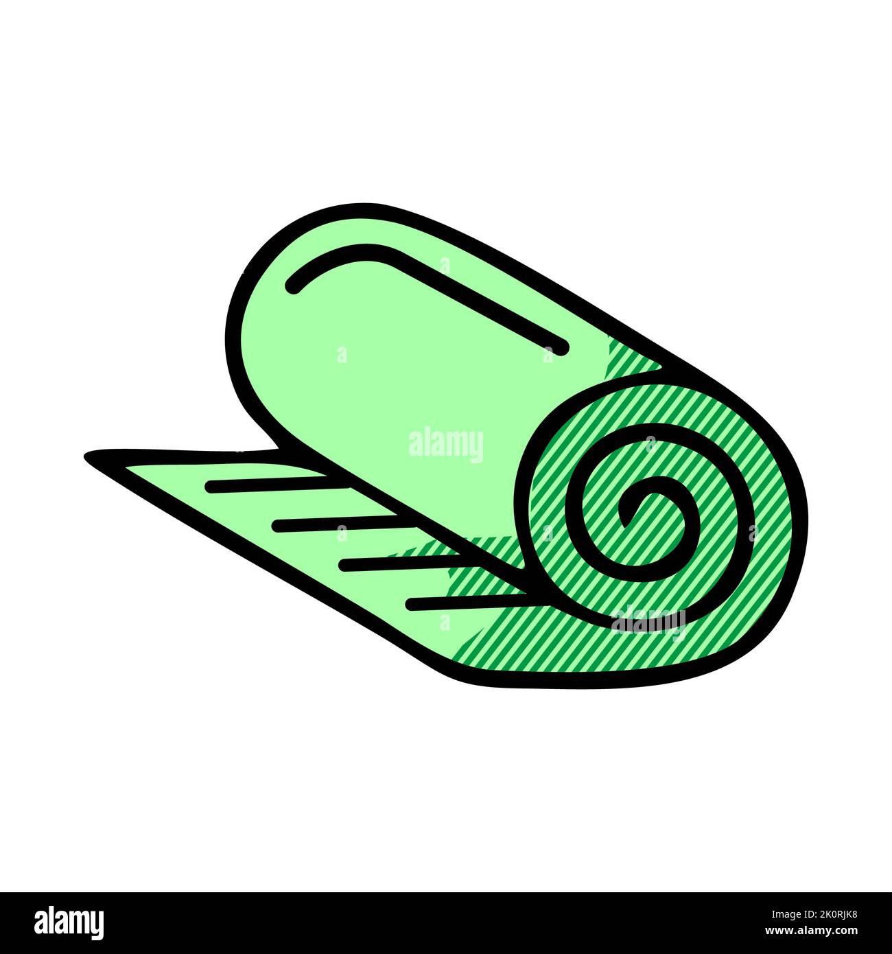 Icône de la ligne plate du rouleau de tapis de fitness. Panneau de tapis de yoga. Logo linéaire fin pour le magasin d'équipement de sport Banque D'Images