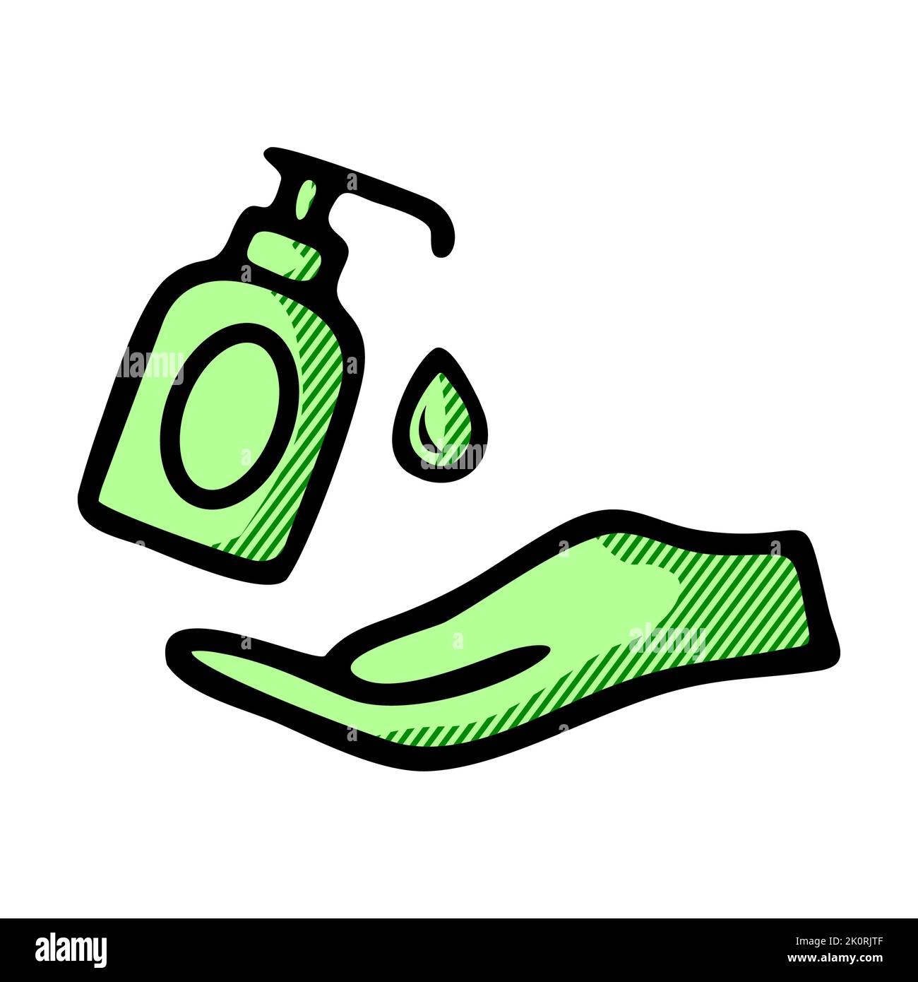 Désinfection. Icône linéaire savon à main. Icône de flacon de désinfectant pour les mains, gel de lavage. Assainisseur antibactérien distributeur de gel en aérosol hygiène soins de santé Banque D'Images