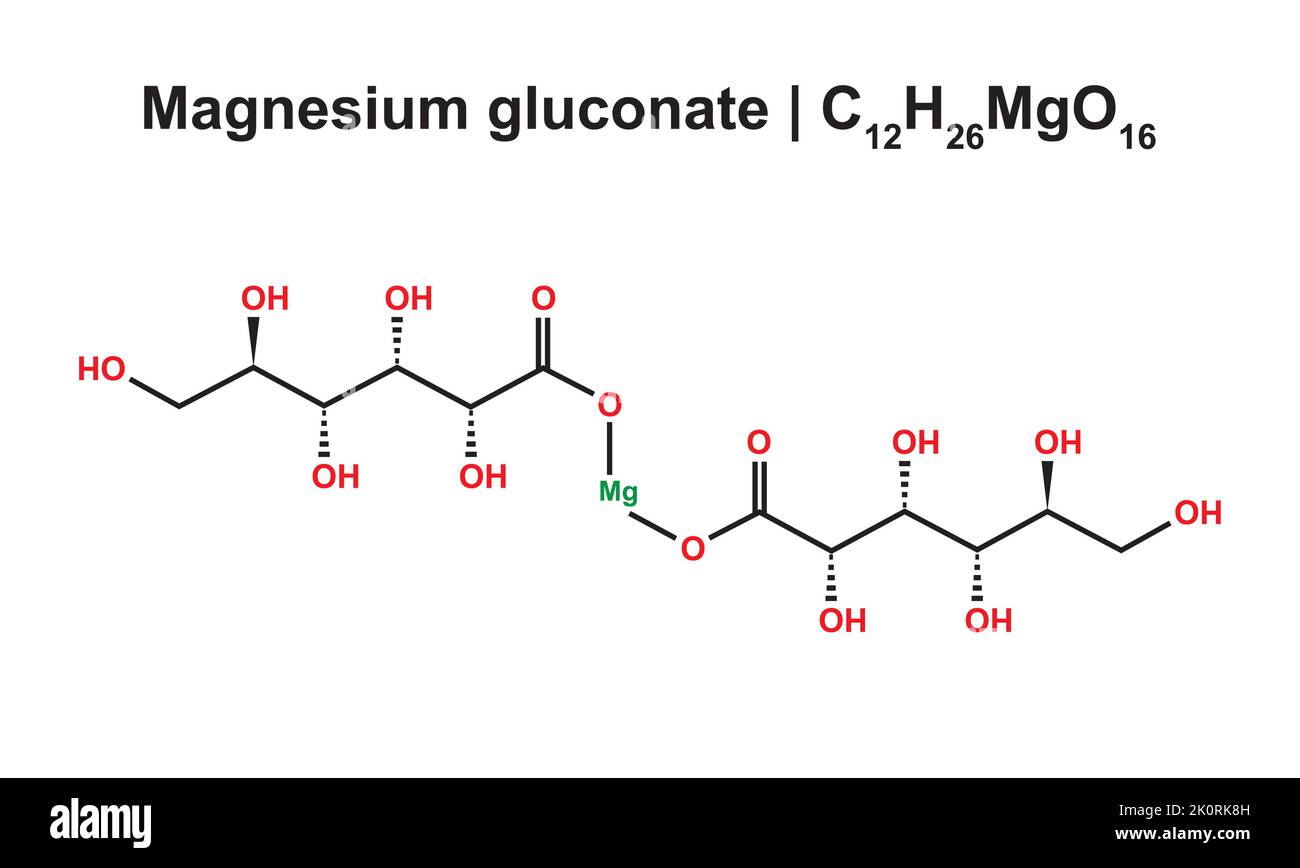 Structure chimique du gluconate de magnésium (C12H26MgO16). Illustration vectorielle. Illustration de Vecteur