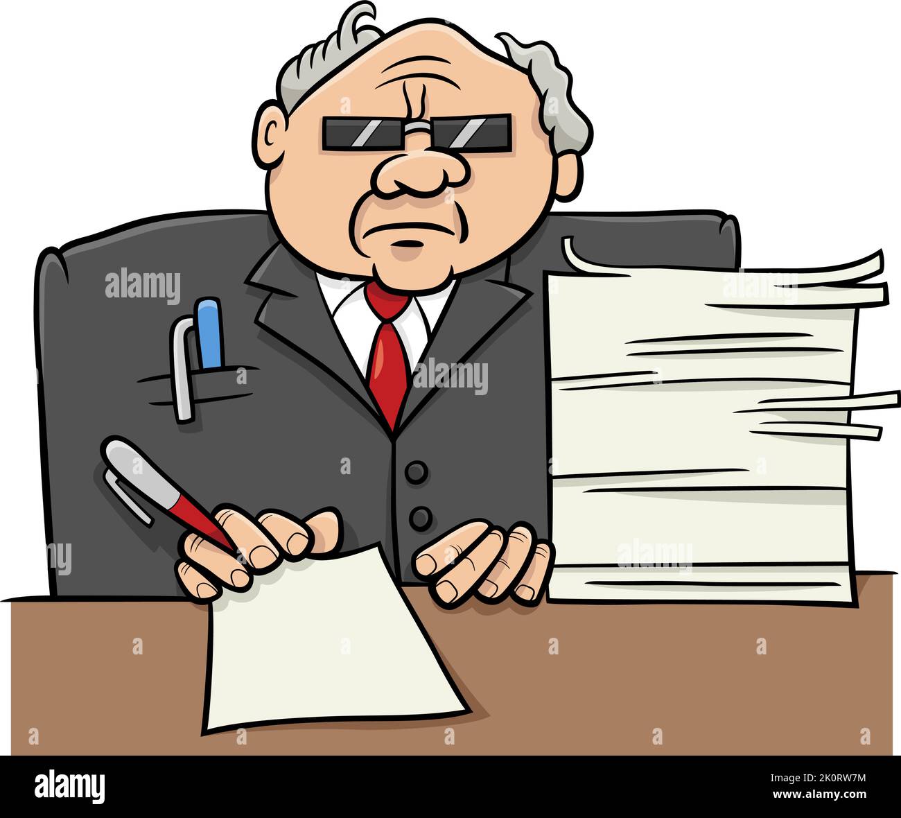 Illustration de dessin animé d'un patron, d'un homme d'affaires ou d'un personnage officiel au bureau Illustration de Vecteur