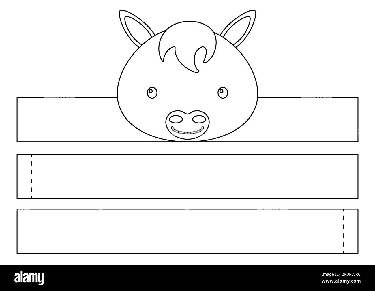 Couronne en papier à cheval imprimable.Modèle de ruban de fête à couper le bricolage pour anniversaire, noël, douche de bébé.Accessoire amusant pour le divertissement.Imprimer, colorer, couper Illustration de Vecteur