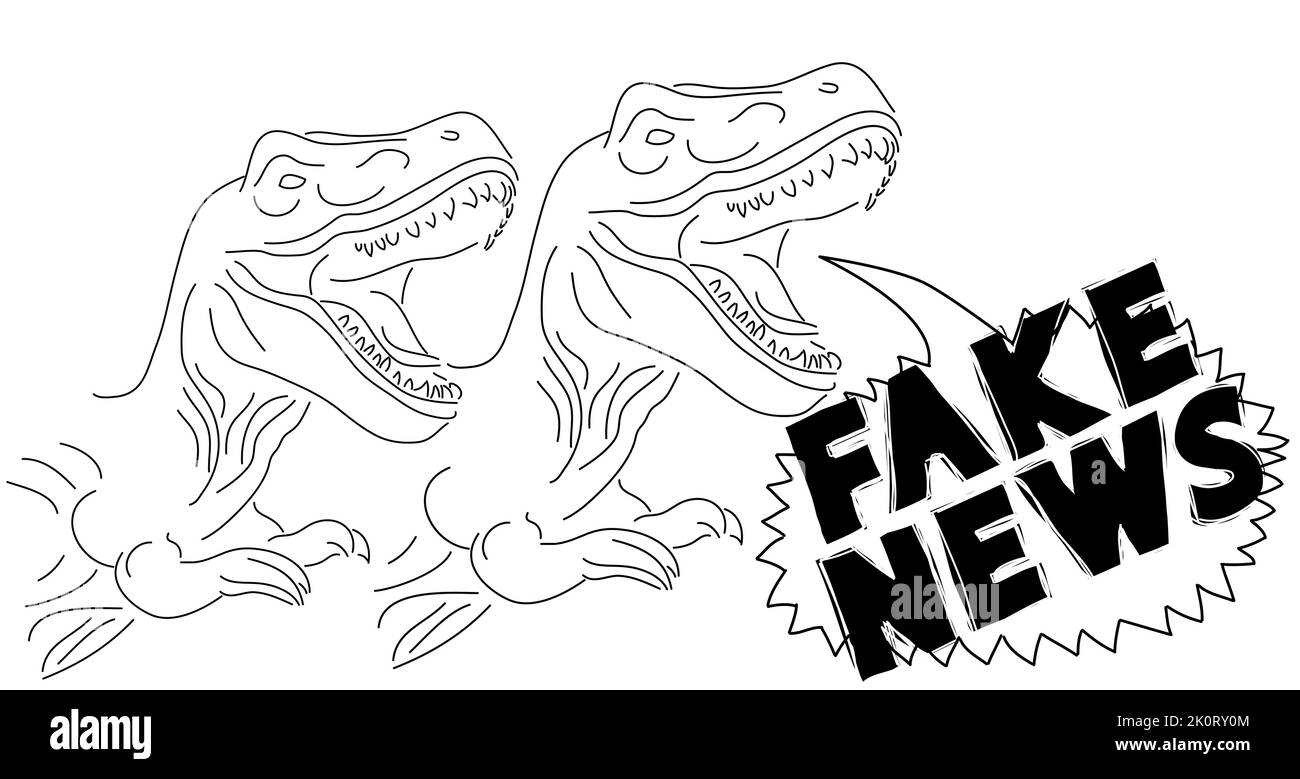 Dinosaure avec bulle de discours disant faux mot de nouvelles. Tyrannosaurus Rex avec des pensées. Illustration de Vecteur