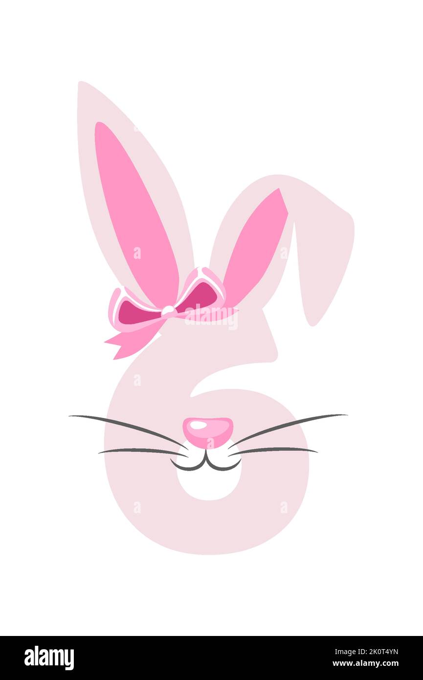 Lapin drôle numéro 6 pour les enfants. Six chiffres sous forme de lapin. Apprenez à compter Illustration de Vecteur