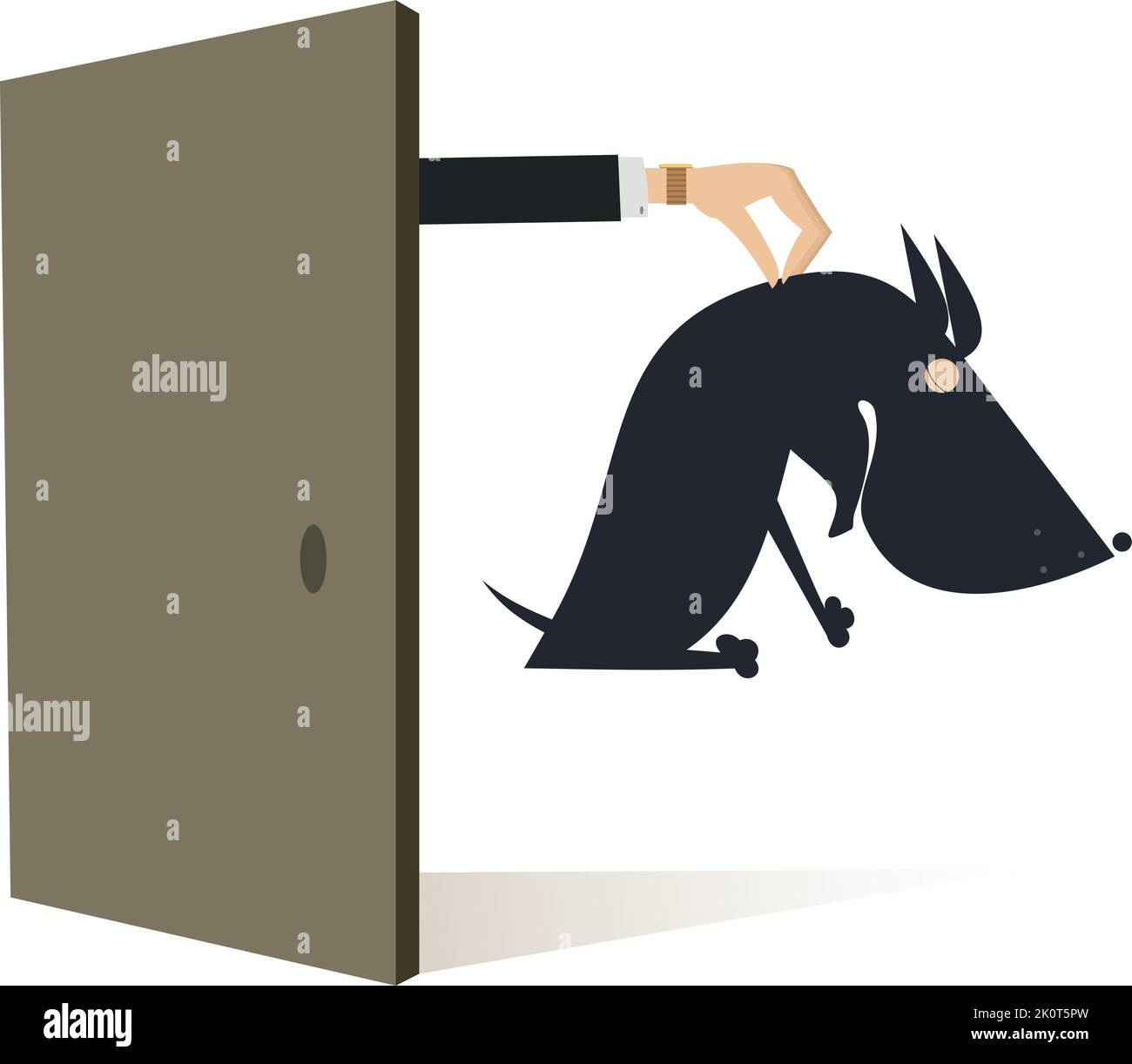 Chien sans abri. Main d'homme. Le pauvre chien est mis dans la rue. Concept Illustration de Vecteur