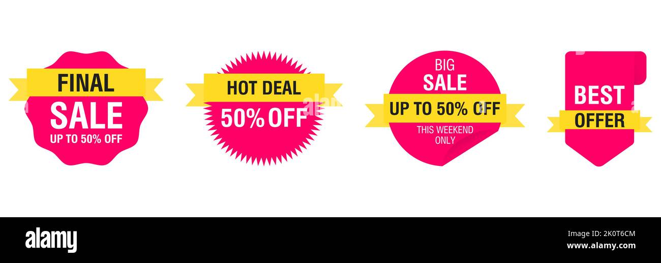Jeu d'étiquettes et d'étiquettes de vente. Vente finale, offre spéciale, meilleure offre, grandes bannières de vente. Autocollants et badges d'achats, maquette vectorielle. Illustration vectorielle Illustration de Vecteur