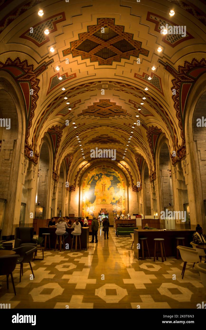 Le hall de banque au Guardian Building, un gratte-ciel historique art déco historique avec un sol carrelé coloré Hall, Detroit, Michigan, USA Banque D'Images