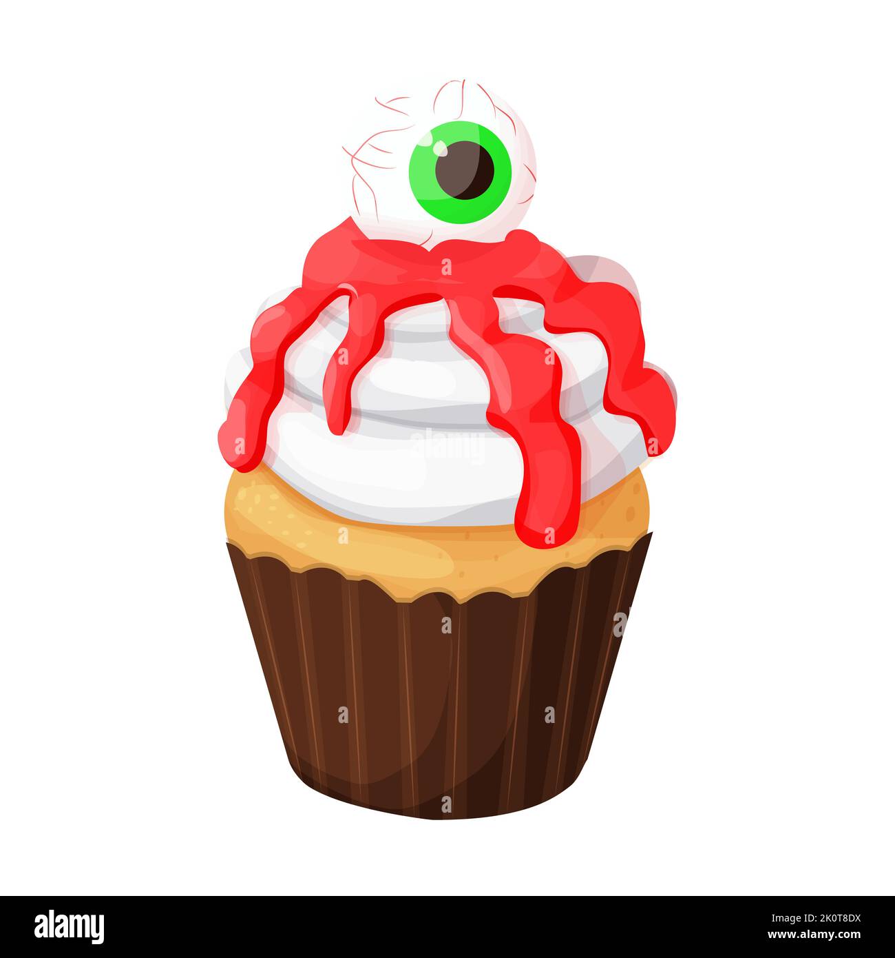 Cupcake Halloween monstre dessert avec oeil effrayant sur la gelée de sang dans le style de dessin animé isolé sur fond blanc. Illustration vectorielle Illustration de Vecteur