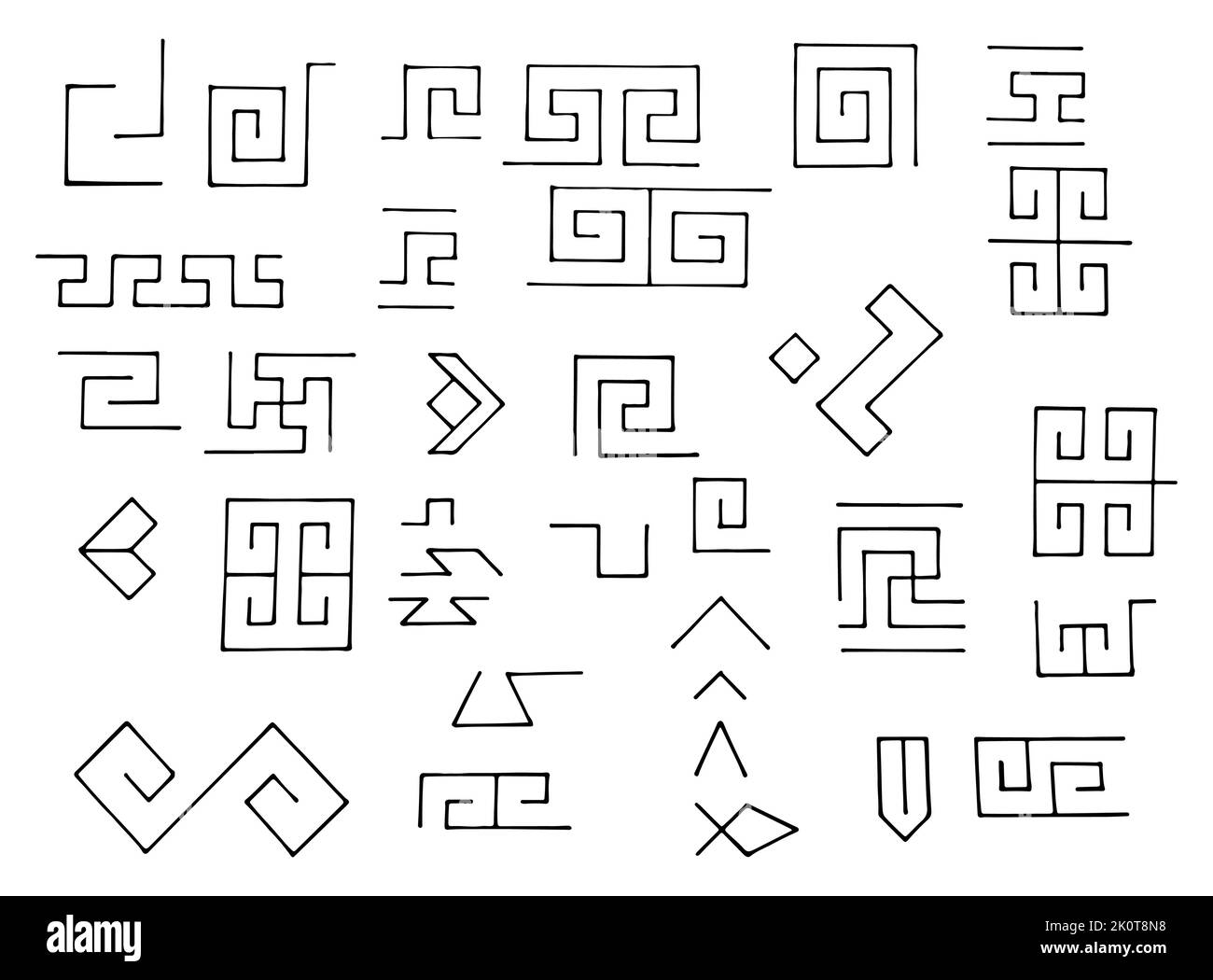 Jeu de symboles vectoriels grecs dessinés à la main. Clé grecque. Illustration de Vecteur
