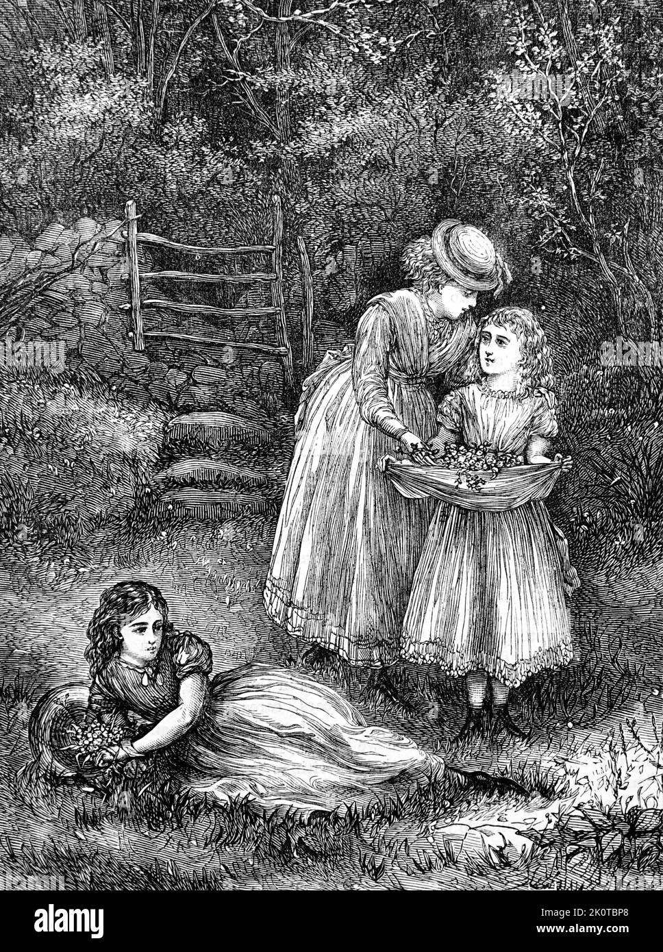 Illustration représentant un enfant assis sur une chiche. Daté du 19th siècle Banque D'Images