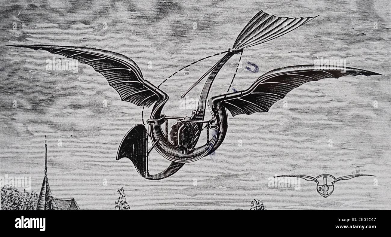 La machine à voler de Gustave Trouvé, qu'il a présentée à l'Académie des sciences. Gustave Trouvé (1839-1902) un ingénieur et inventeur français en électricité. Daté du 19th siècle Banque D'Images
