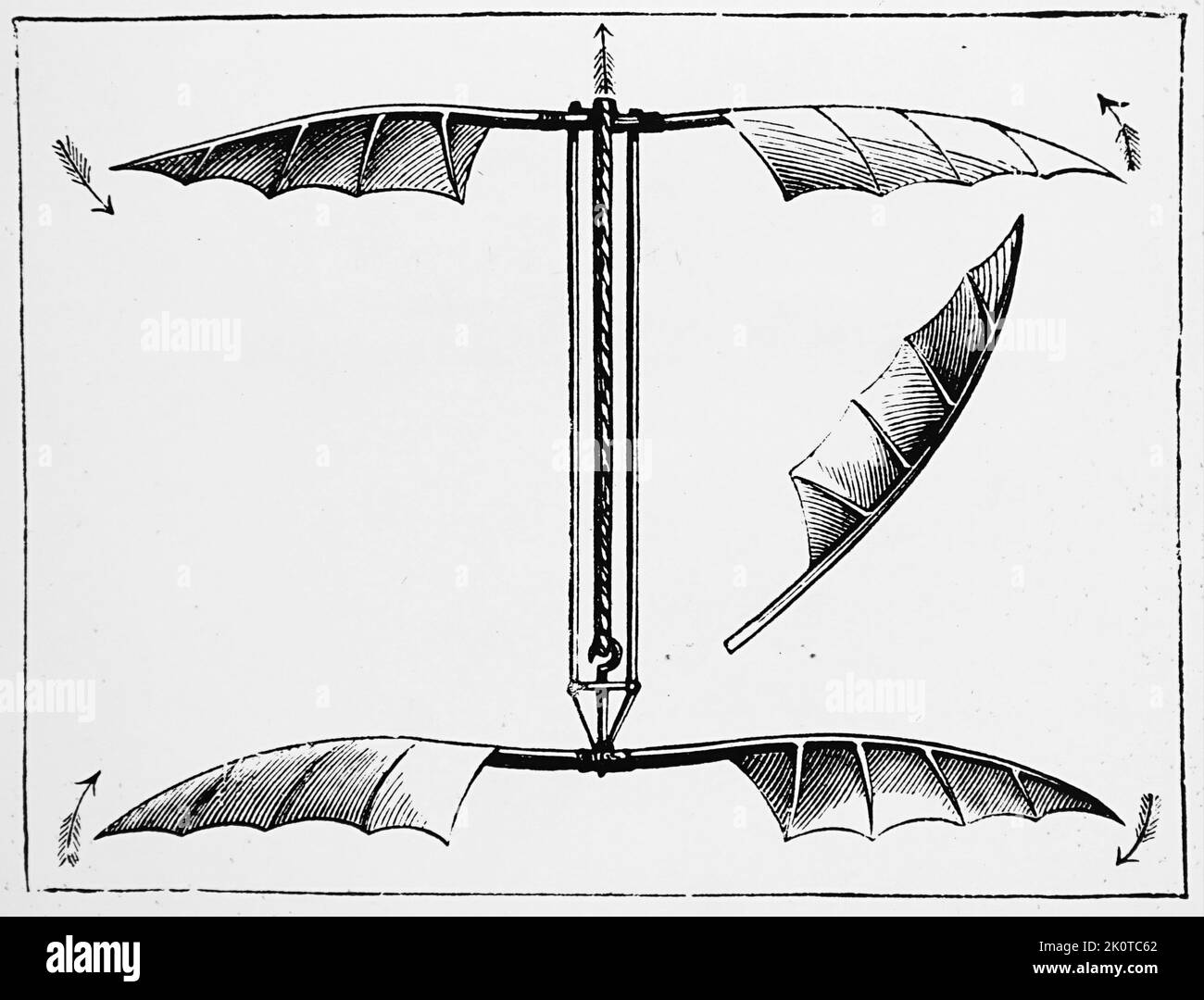 Hélicoptère d'Alphonse Pénaud, conduit par des bandes de caoutchouc torsadées. Alphonse Pénaud (1850-1880), concepteur et ingénieur de l'aviation française. Daté du 19th siècle Banque D'Images
