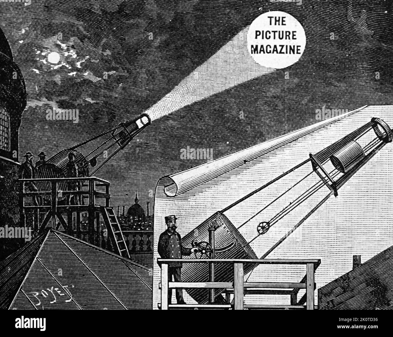 Projection de texte publicitaire sur des nuages à l'exposition de Chicago 1894 Banque D'Images