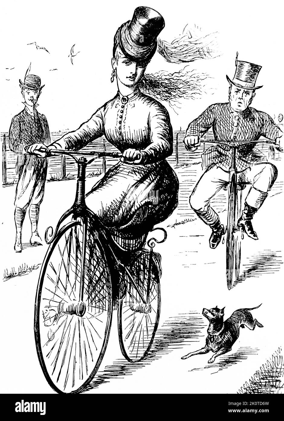 Femme à vélo. « Poinçon » Illustration 1869 Banque D'Images