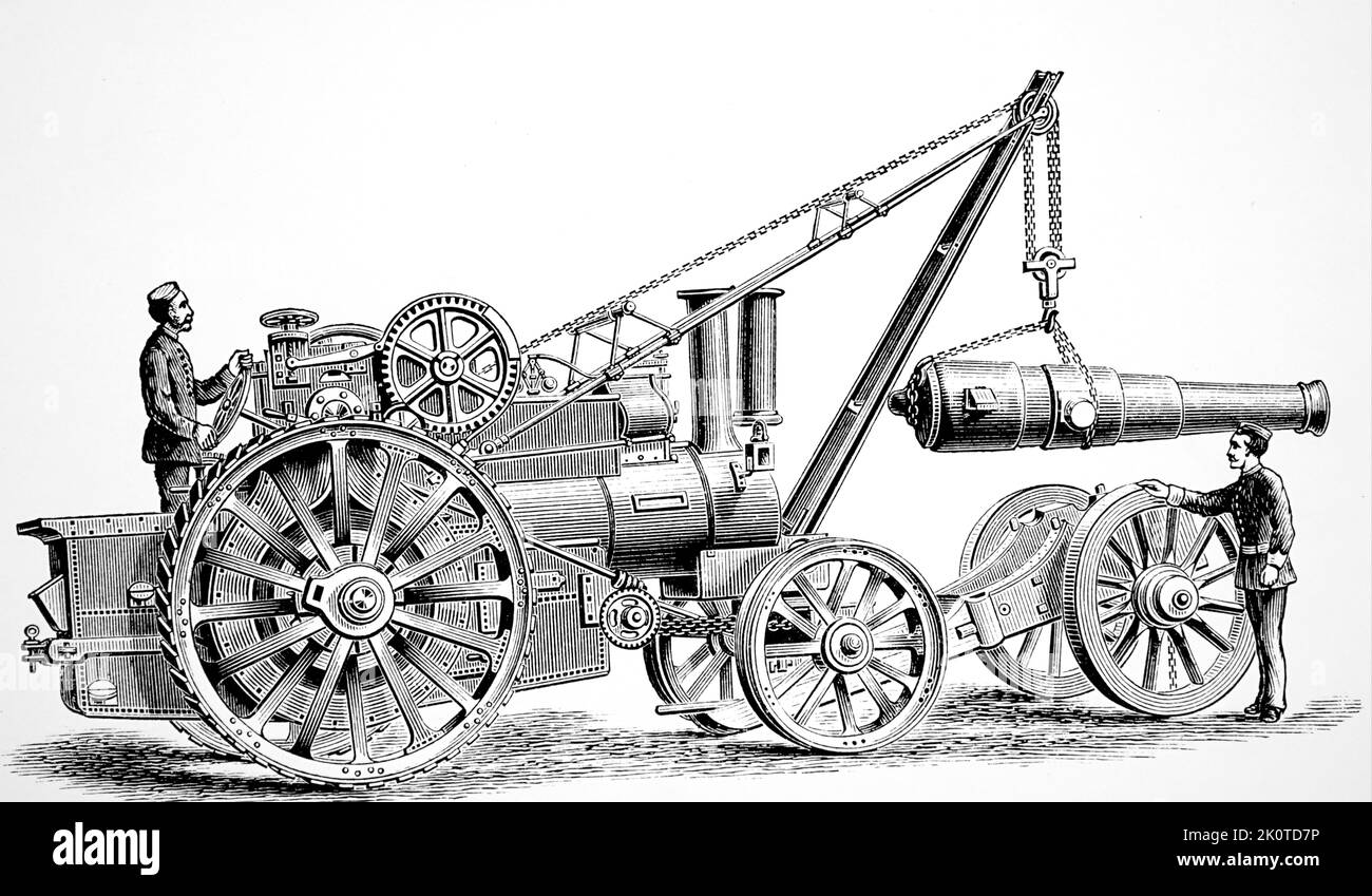 Locomotive à vapeur avec grue, ou utilisation sur des types de route à voile, anglais 1888 Banque D'Images