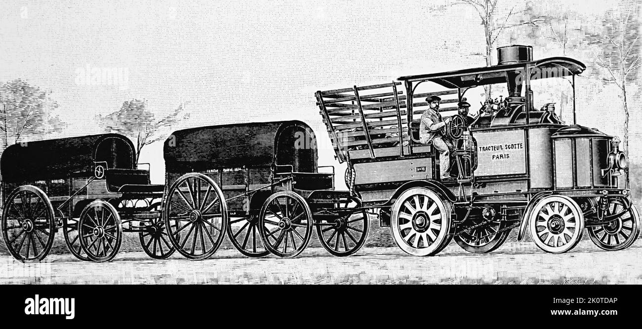 Train colonial par Scotte, Paris ce moteur de traction à vapeur de 22 ch a été conçu pour des endroits comme Madagascar, qui n'avait pas de chemin de fer 1904 Banque D'Images