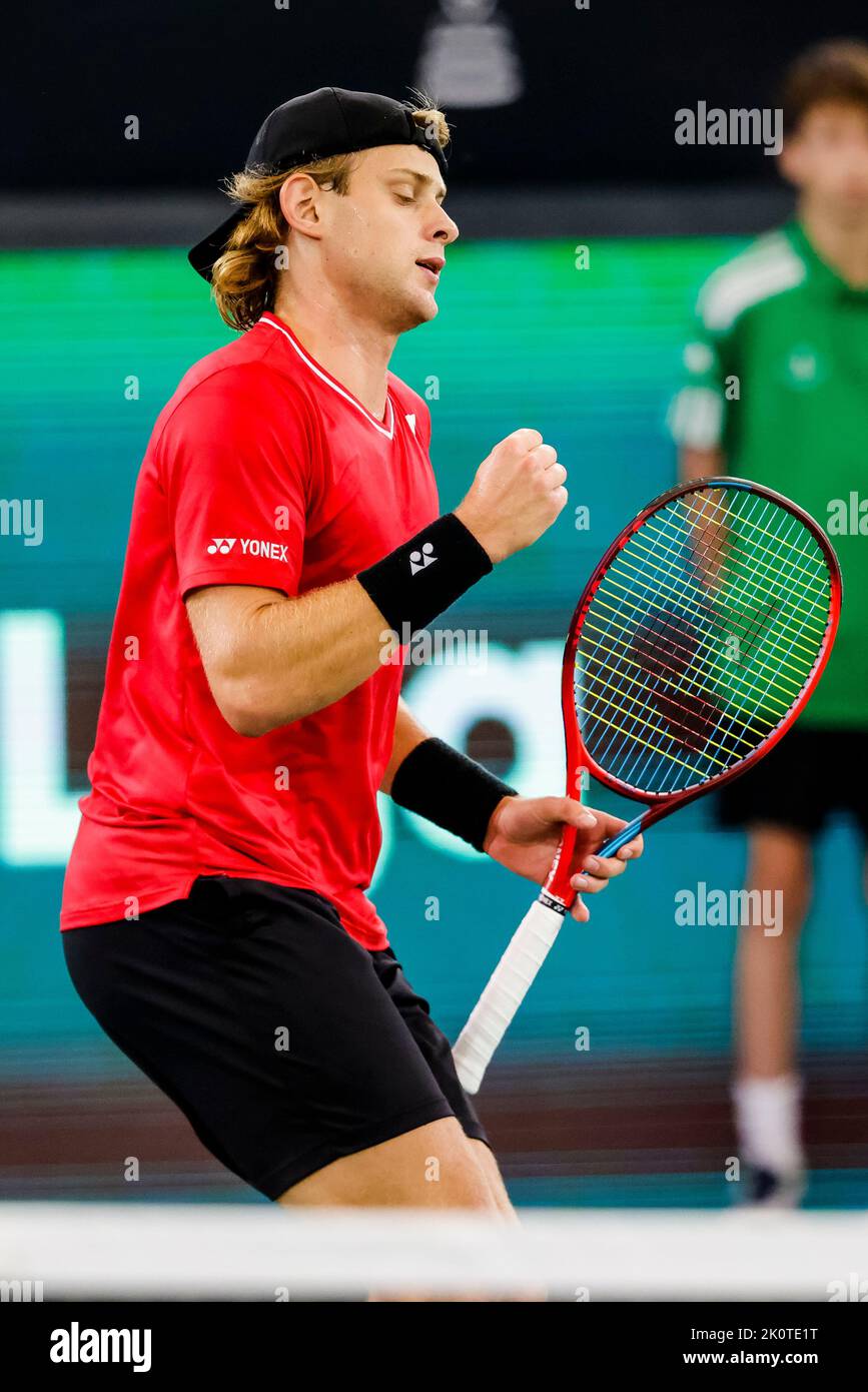 Hambourg, Allemagne, 13th septembre 2022. Le Zizou Bergs belge est en action lors du match de groupe entre la Belgique et l'Australie lors de la finale de la coupe Davis 2022 à Hambourg, en Allemagne. Crédit photo: Frank Molter/Alamy Live News Banque D'Images