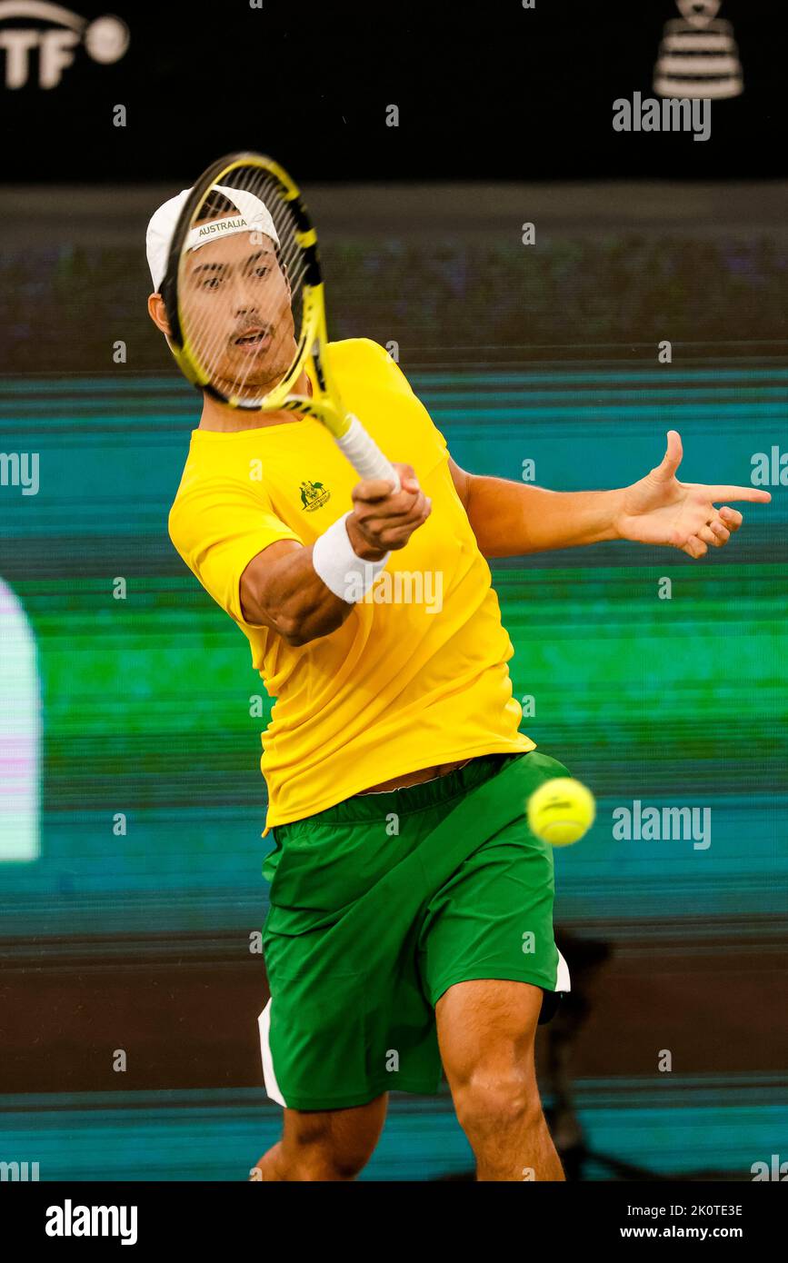 Hambourg, Allemagne, 13th septembre 2022. L'australien Jason Kubler est en action lors du match de groupe entre la Belgique et l'Australie à la finale de la coupe Davis 2022 à Hambourg, en Allemagne. Crédit photo: Frank Molter/Alamy Live News Banque D'Images