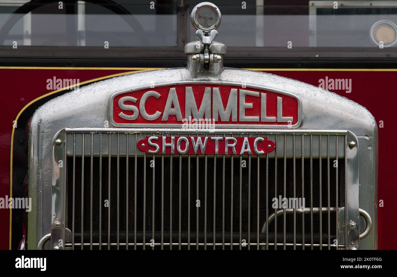 Radiateur Shottrac vintage Scammell, badge et bouchon de jauge de température Banque D'Images