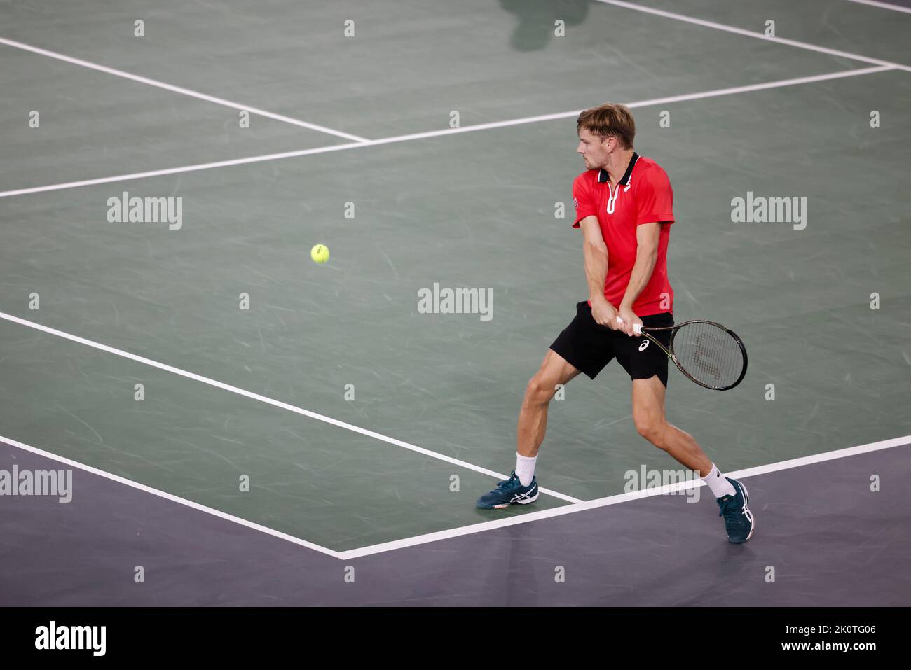 13 septembre 2022, Hambourg: Tennis, hommes, coupe Davis, scène de groupe, Groupe C, stade de groupe, Belgique - Australie. De Minaur (Australie) - Goffin (Belgique). David Goffin en action. Photo: Frank Molter/dpa Banque D'Images