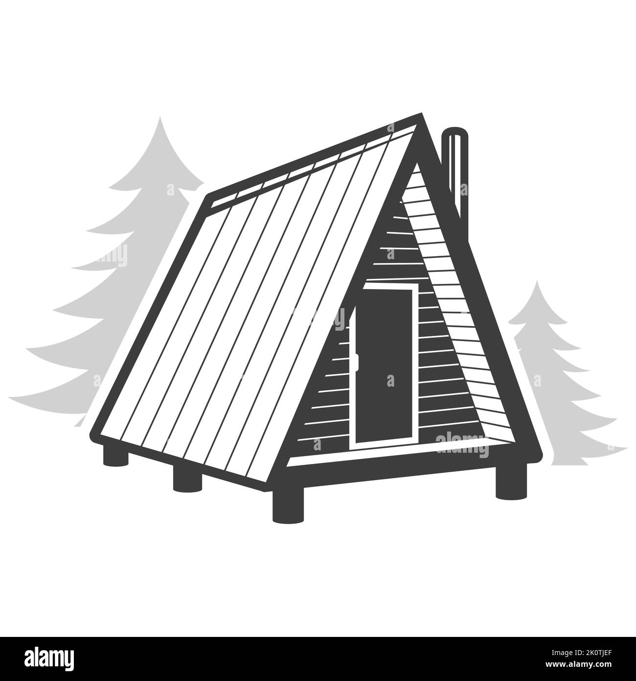 A-cadre petite maison, chalet de week-end avec cheminée, vecteur Illustration de Vecteur