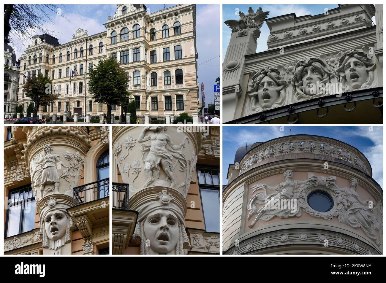 Quelques détails architecturaux dans le style 'Art Nouveau' de la ville de Riga (Lettonie) une ville pleine de palais Art Nouveau qui sont devenus des sites de l'UNESCO Banque D'Images