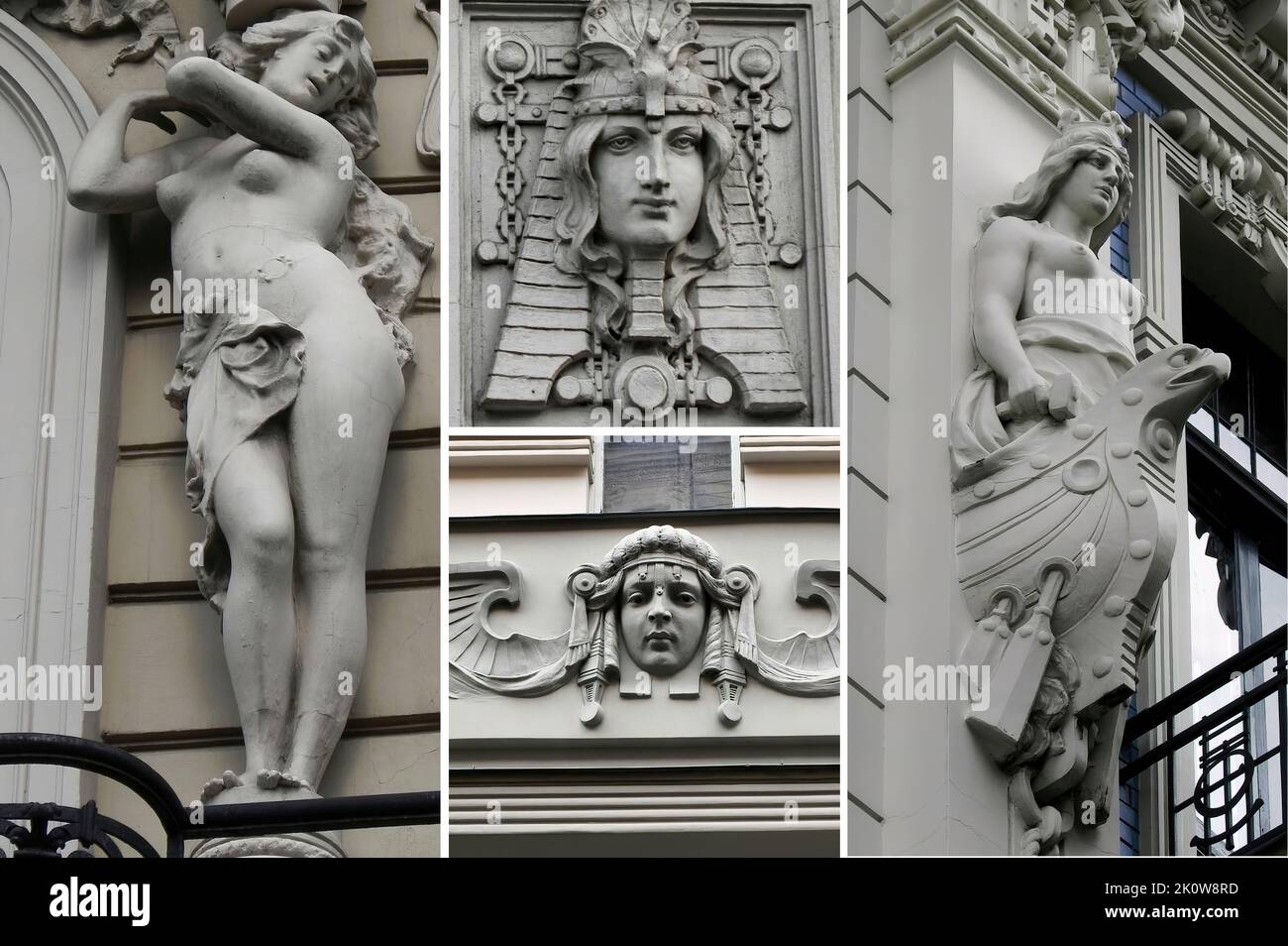 Quelques détails architecturaux dans le style 'Art Nouveau' de la ville de Riga (Lettonie) une ville pleine de palais Art Nouveau qui sont devenus des sites de l'UNESCO Banque D'Images