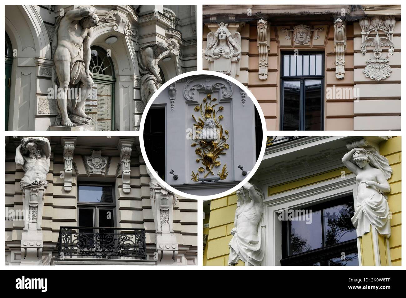 Quelques détails architecturaux dans le style 'Art Nouveau' de la ville de Riga (Lettonie) une ville pleine de palais Art Nouveau qui sont devenus des sites de l'UNESCO Banque D'Images