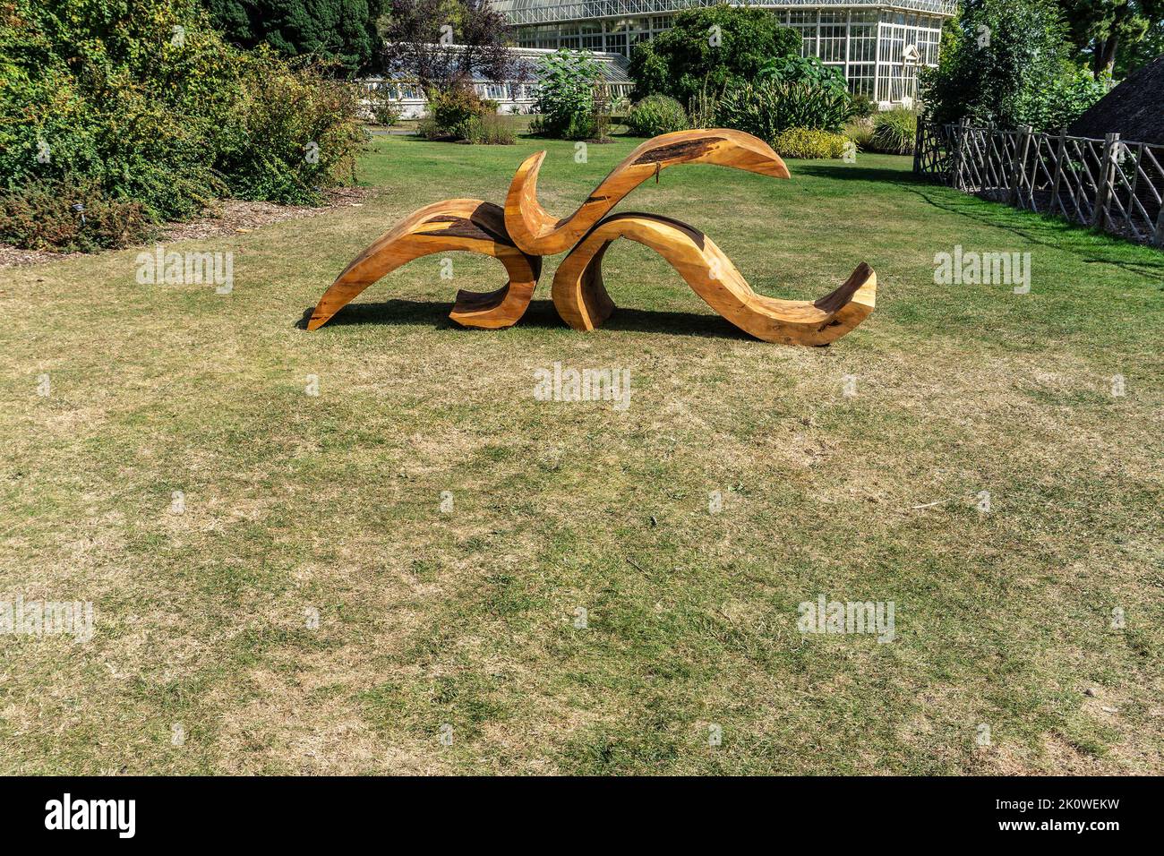 Sculpture en bois de con Gent, Cascade, qui fait partie de la série Sculpture in Context dans les Jardins botaniques nationaux, Irlande. Banque D'Images