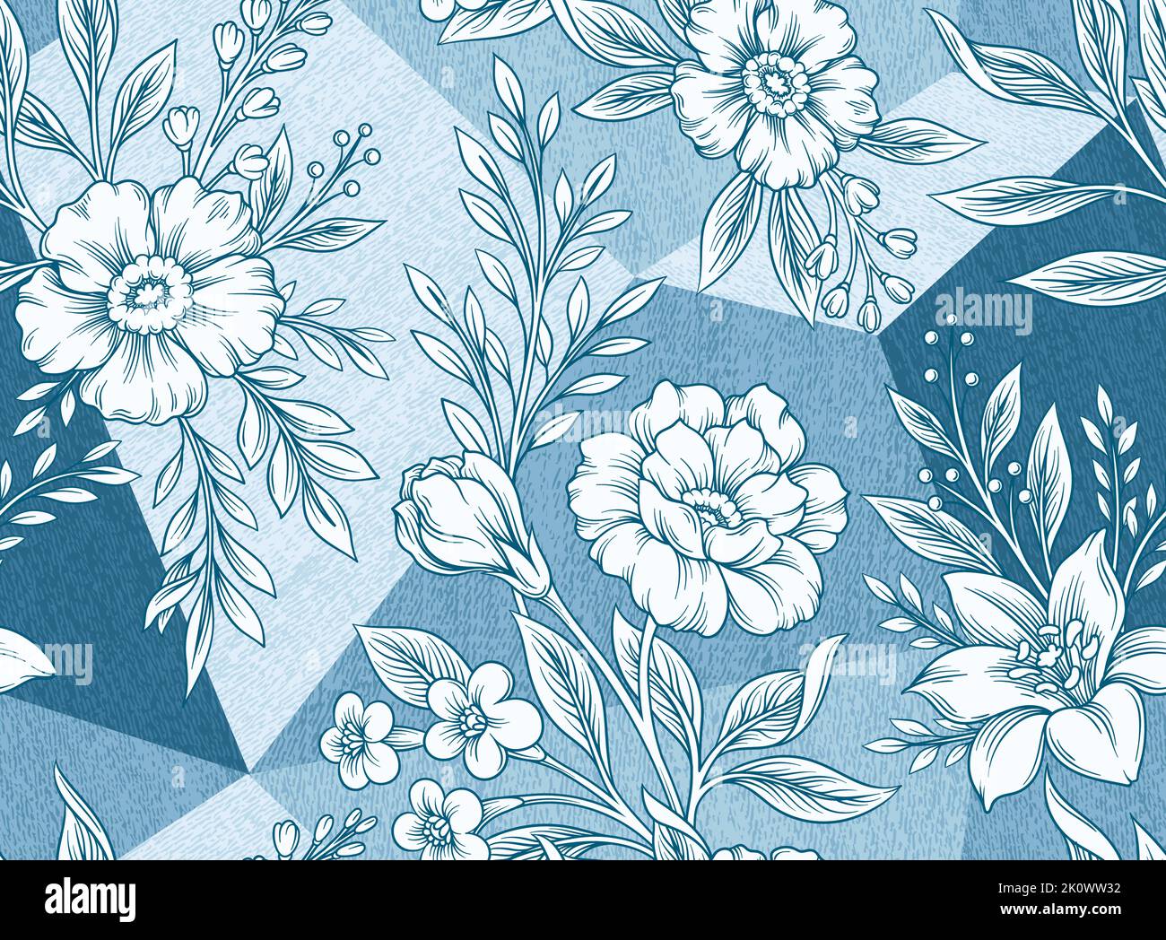 Motif denim sans couture avec fleurs Illustration de Vecteur