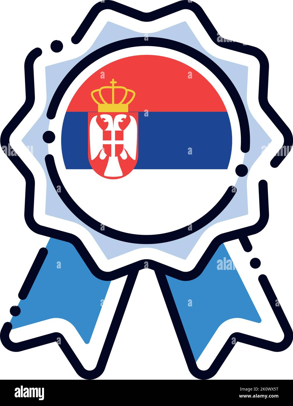 Icône de médaille de soie isolée avec le drapeau de Serbie Vector Illustration de Vecteur