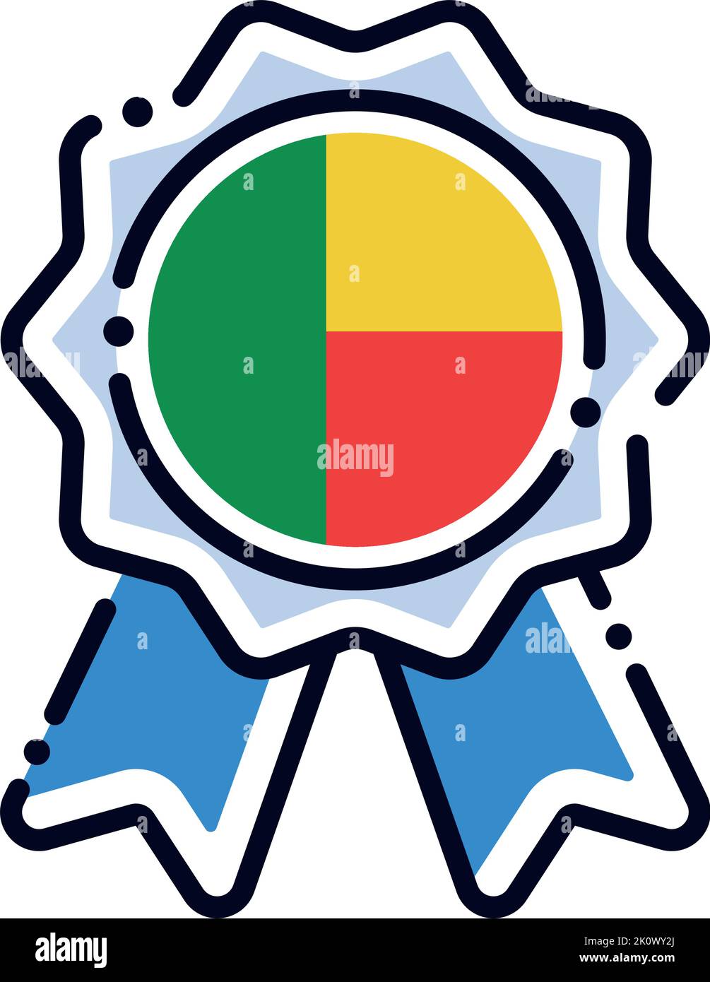 Icône de médaille de soie isolée avec le drapeau du Bénin Vector Illustration de Vecteur