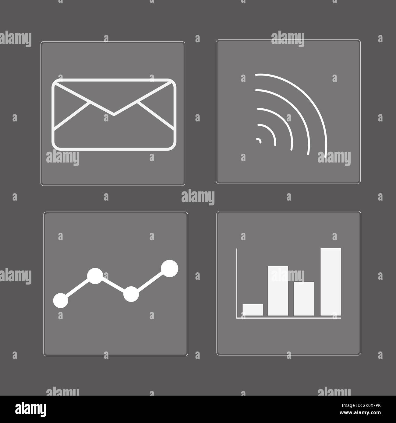 icônes d'entreprise, wifi, stock, graphique, lettre sur fond transparent Banque D'Images