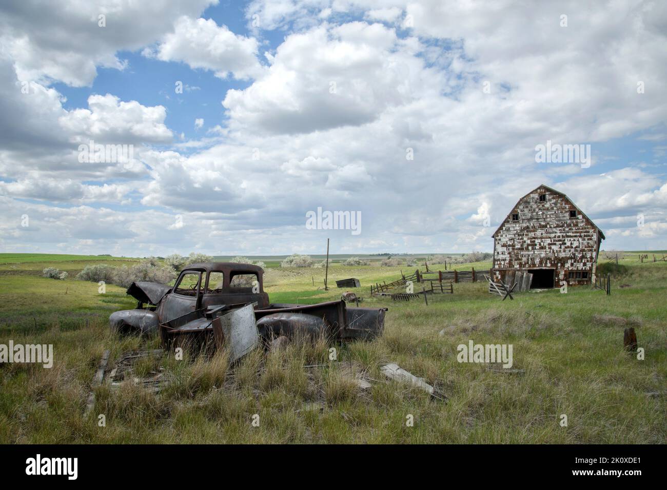 États-Unis, Great Plains, Montana, Big Sandy, ferme abandonnée Banque D'Images