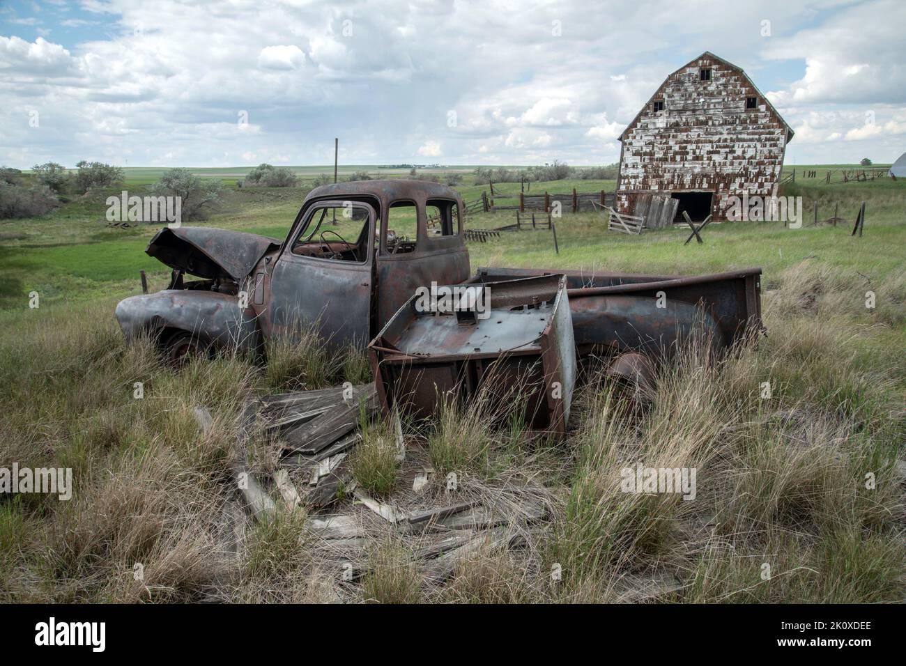 États-Unis, Great Plains, Montana, Big Sandy, ferme abandonnée Banque D'Images