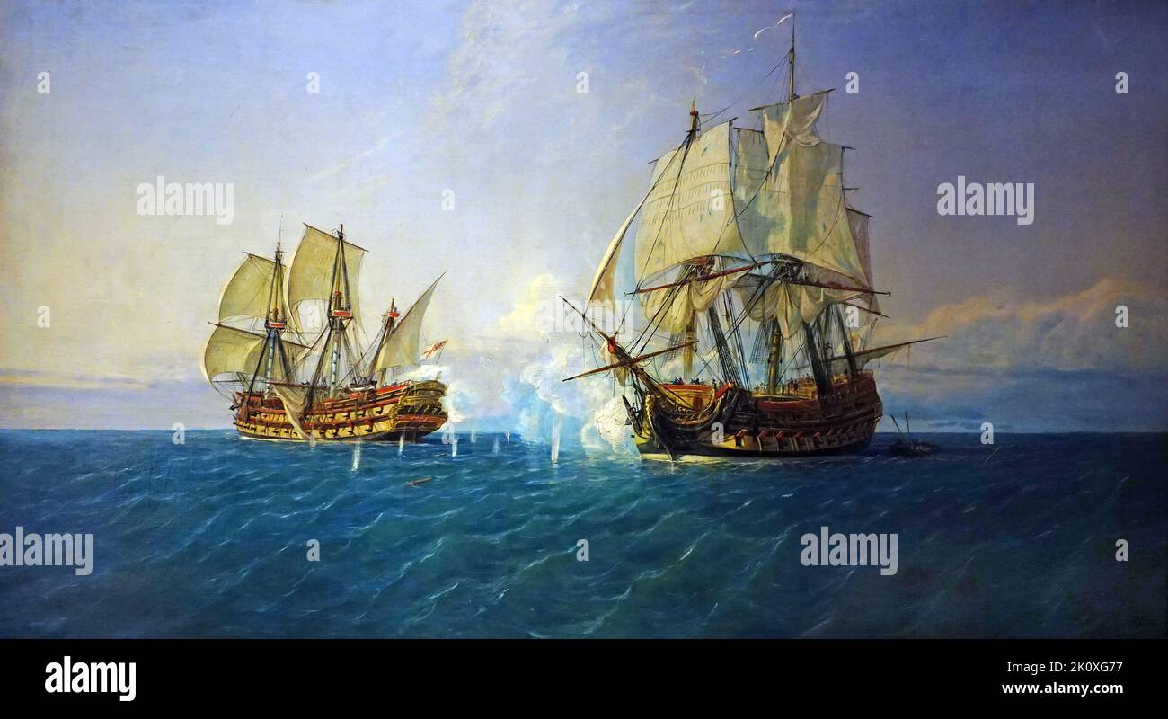 Combat naval entre le navire espagnol 'Catalán' et le navire britannique 'Mary' (1888) par Rafael Monleón y Torres (1843-1900) Banque D'Images