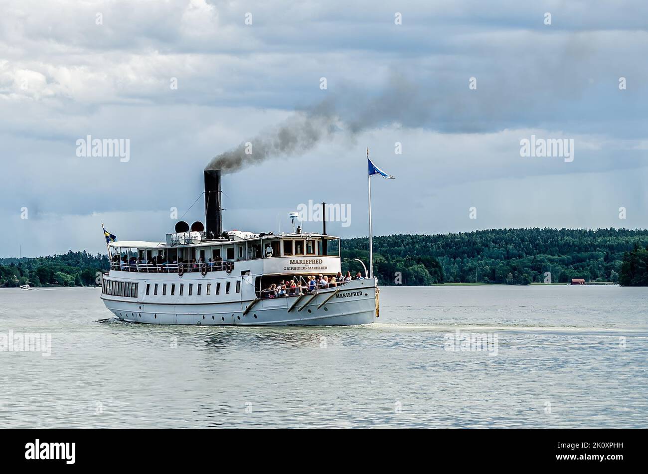 S/s Mariefred recule du quai du bateau à vapeur. Banque D'Images