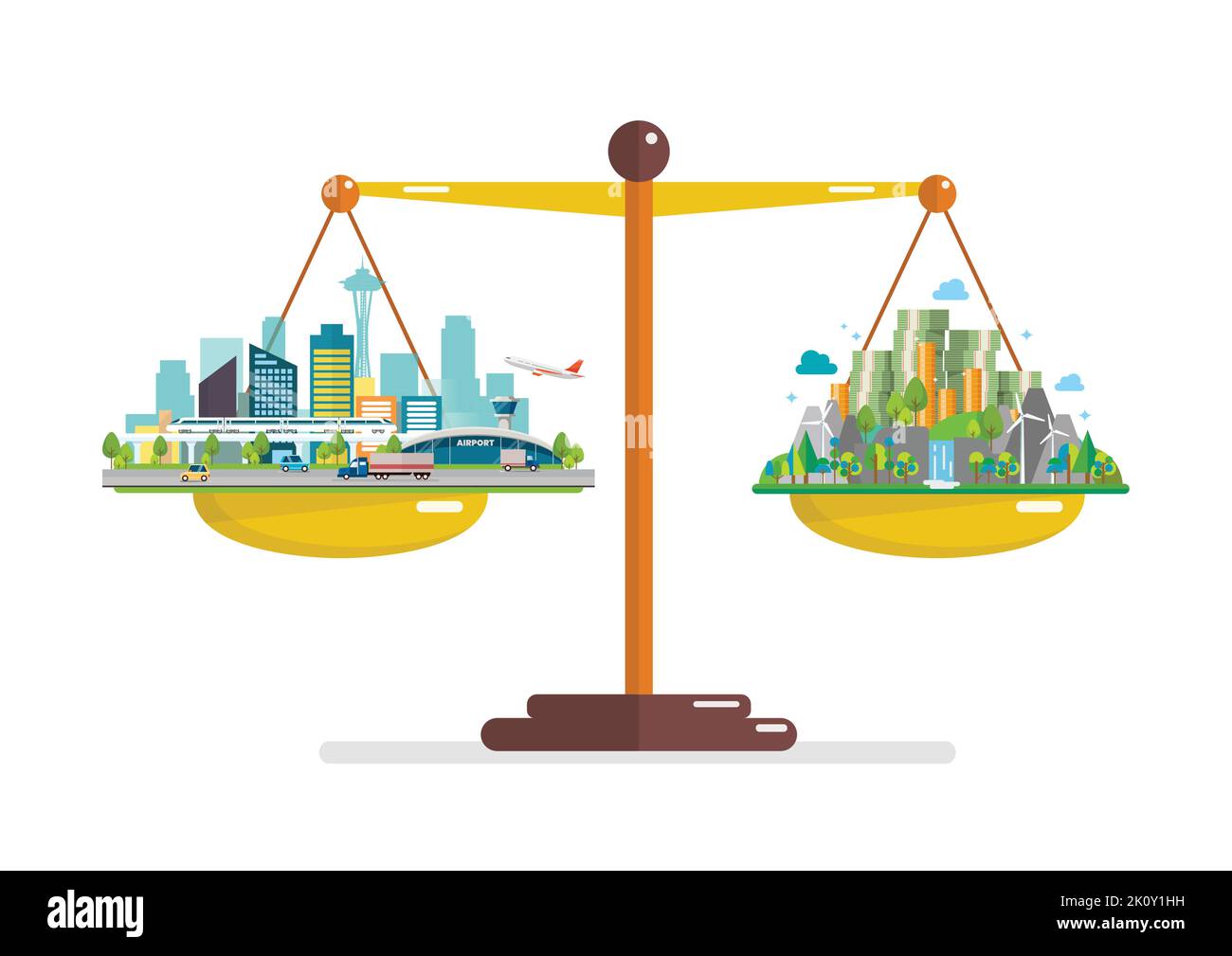 Comparaison entre la prospérité et l'environnement à l'échelle de l'équilibre. Concept d'idée d'entreprise. Illustration vectorielle Illustration de Vecteur