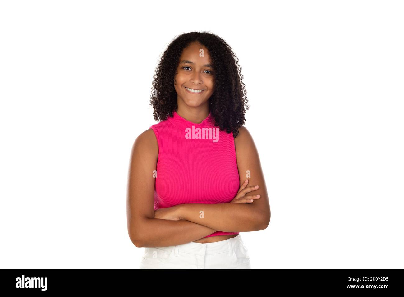 Belle jeune fille afro-américaine isolée sur fond blanc Banque D'Images