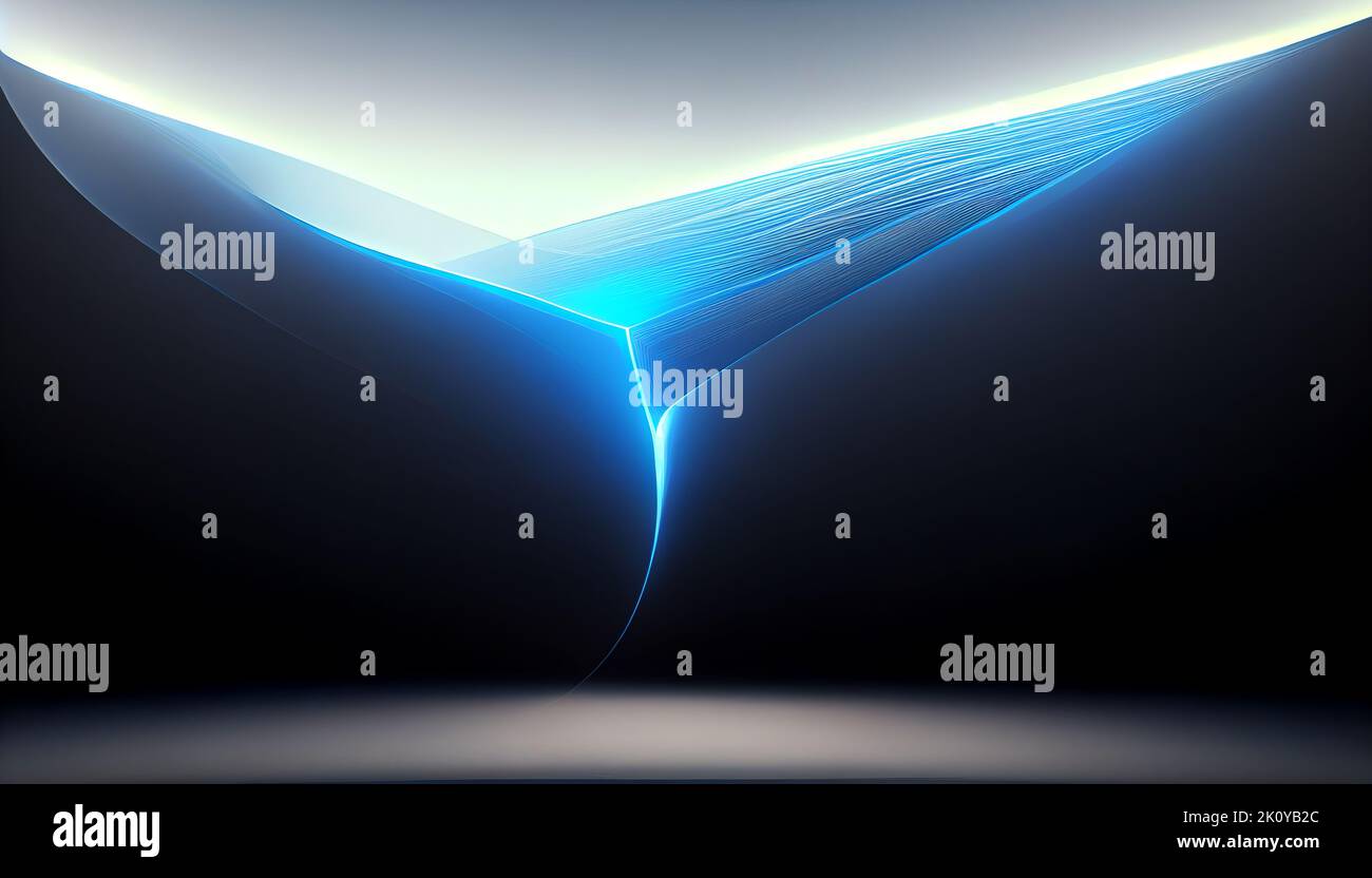 Arrière-plan abstrait d'ondes bleues et blanches. Fines gradinettes, lignes de liquide d'écoulement. Cinéma 4D. Elément de conception. Banque D'Images