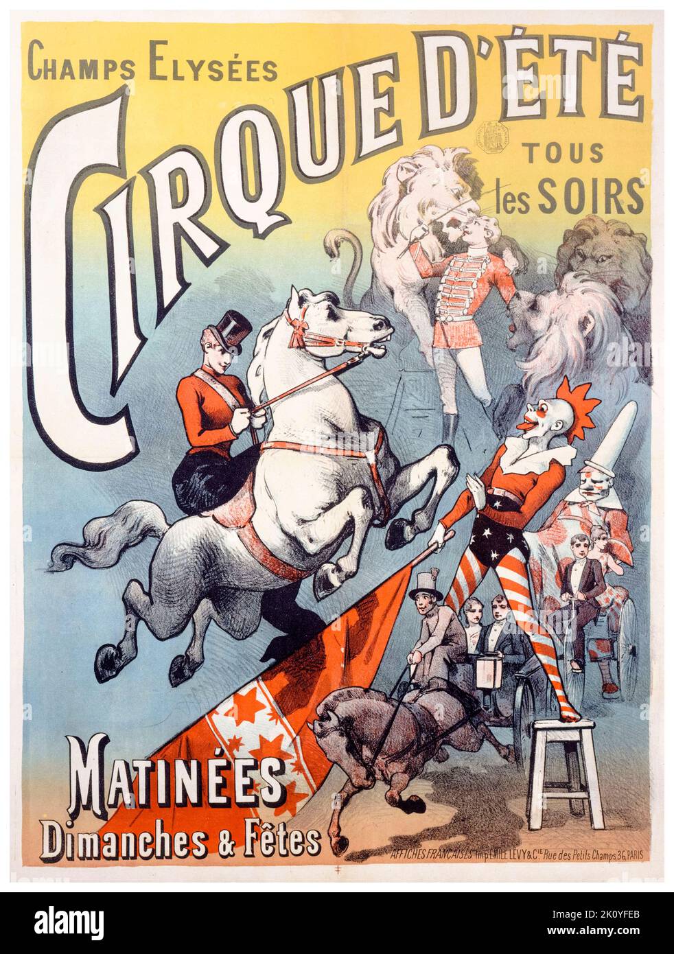 19th Century French Circus affiche faisant la promotion du Cirque d'ETE dans les champs Elysées, Paris, 1886-1892 Banque D'Images