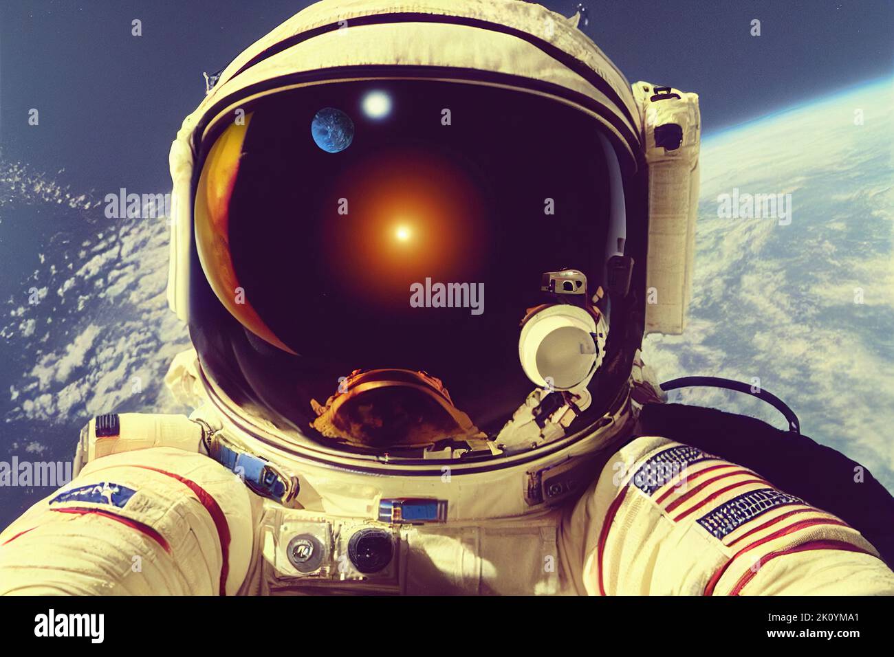 Un astronaute dans l'exploration spatiale avec paysage de fiction Banque D'Images