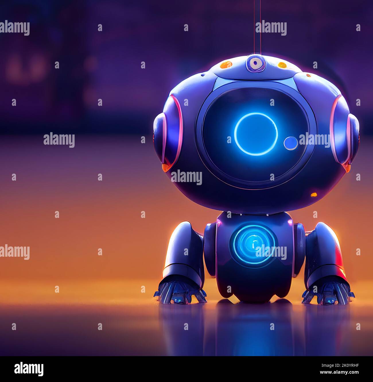 Illustration de la caricature d'un robot de chiot curieux et frais. 3D rendu. Banque D'Images