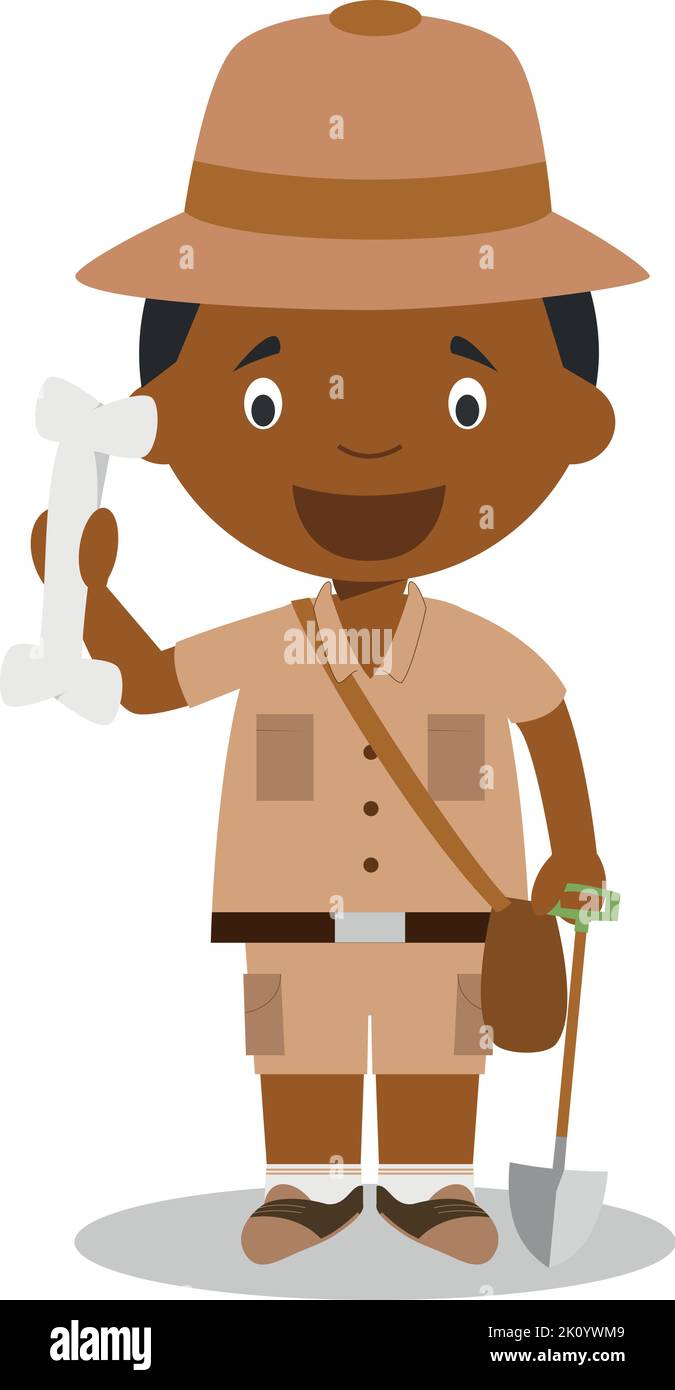 Illustration vectorielle mignon d'un archéologue américain noir ou africain. Illustration de Vecteur