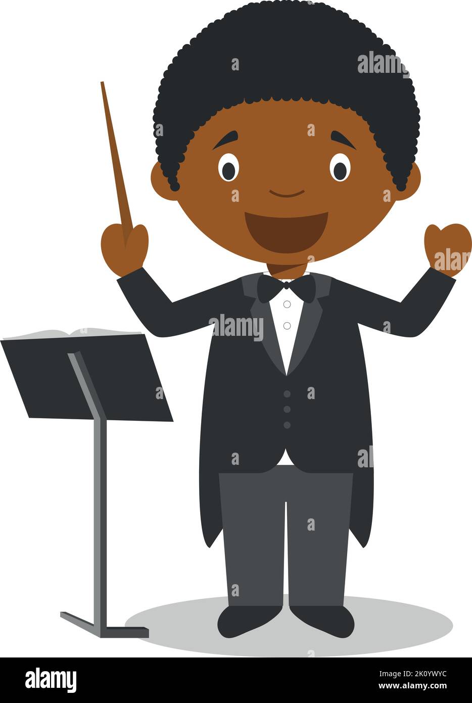 Illustration d'un joli vecteur de dessin animé d'un réalisateur d'orchestre masculin afro-américain ou noir. Illustration de Vecteur