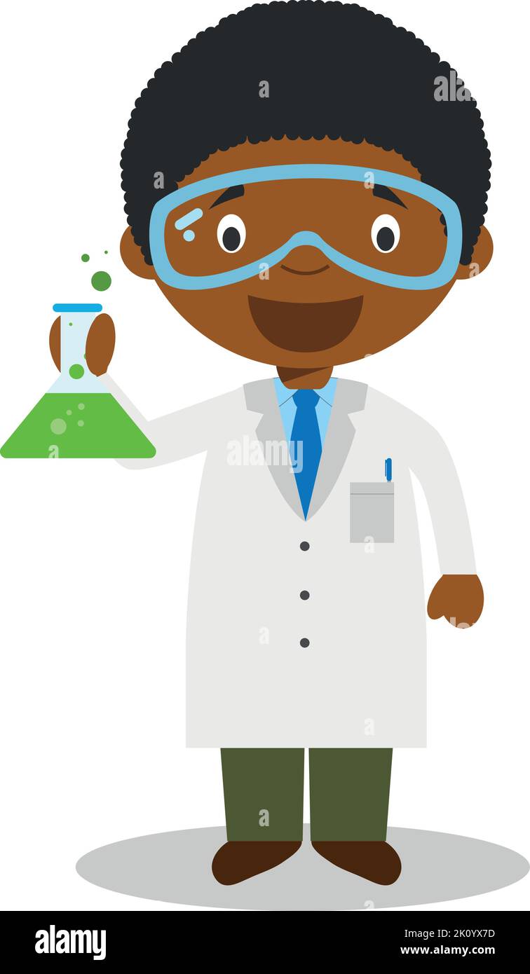 Dessin animé mignon illustration vectorielle d'un homme scientifique américain noir ou africain. Illustration de Vecteur