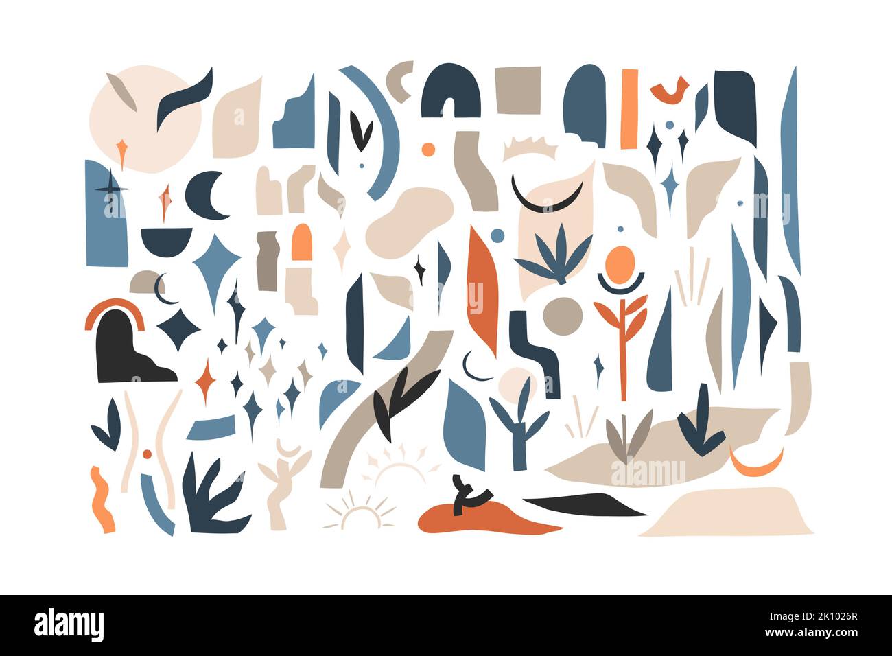 Ensemble de collection d'illustrations vectorielles abstraites à la main avec collage moderne nature éléments contemporains de branche, feuilles Illustration de Vecteur