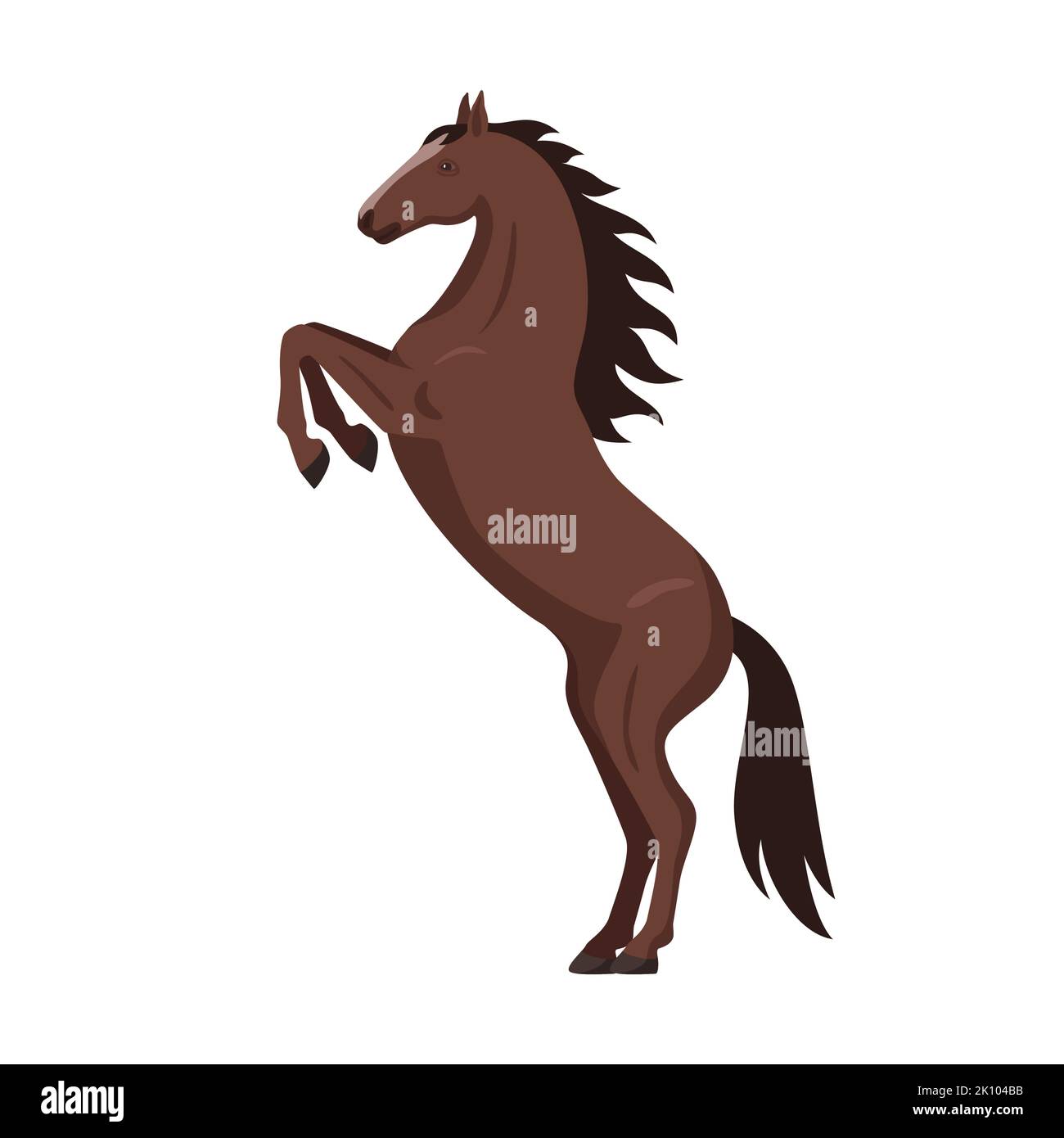 Cheval de saut brun. Illustration vectorielle d'un cheval debout sur ses pattes arrière isolées sur blanc. Conception plate, vue latérale. Illustration de Vecteur